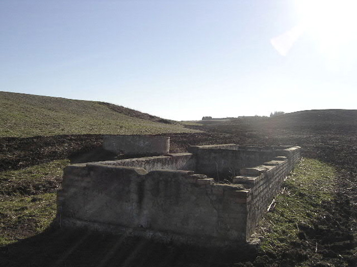Abrevadero en primer plano y al fondo el pozo (Serafín Parra, 2004)