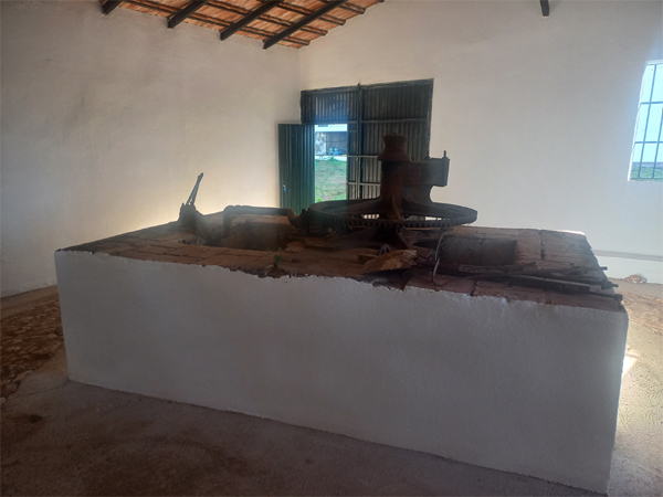 Restos de la antigua noria y pozo bajo cobertizo expreso para ellos (R. Velasco Riejos, marzo 2026)