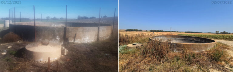 Arqueta y alberca antes y después del robo del vallado (A. Ventas, dic. 2021-Julio 2022)